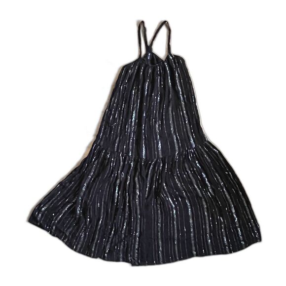 ZARA Black SIlver Metallic Oversized Stripe Maxi Racerback Dress Women's Size XS - Picture 2 of 10